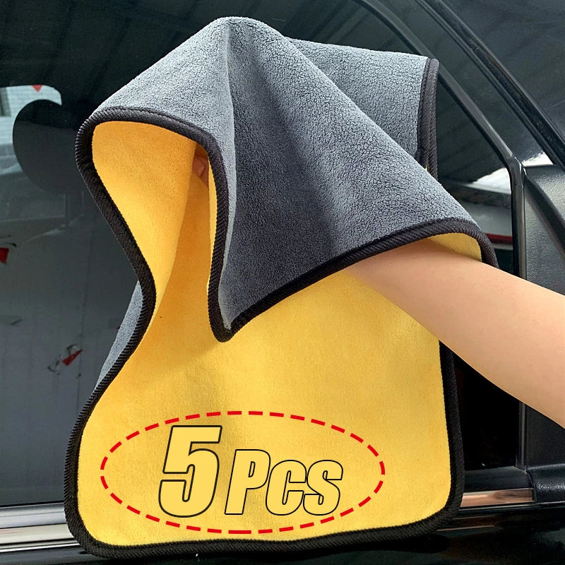 "5pcs Premium Microfiber Towels – Car Wash & Kitchen Cleaning, Soft & Quick-Dry"