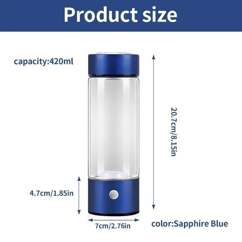 Hydrogen Water Bottle – Portable Hydrogen Generator Cup, Rechargeable Ionizer, Glass Health Bottle