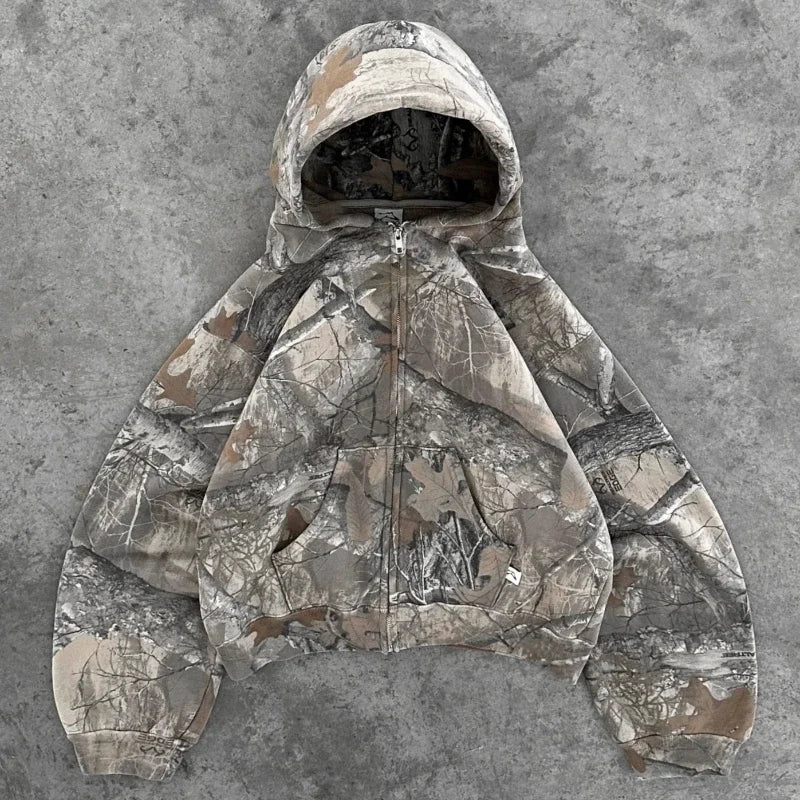 Y2K Camouflage Zip-Up Hoodie – Harajuku Hip Hop Oversized Streetwear for Men & Women