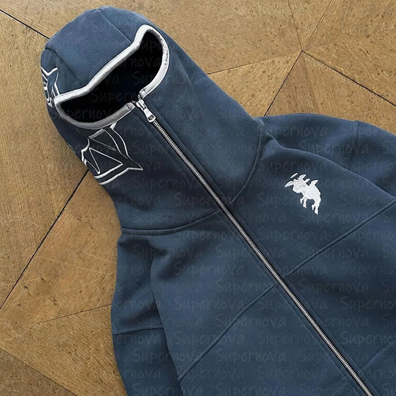 Men's Vintage Oversized Zip-Up Hoodie – Hip Hop Streetwear Sweatshirt