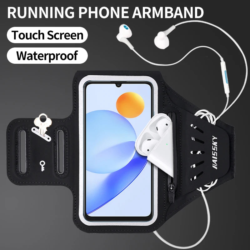 HAISSKY Running Armband Phone Holder for iPhone & Android – Waterproof Sports Arm Bag with Zipper Pocket for Gym, Jogging & Cycling