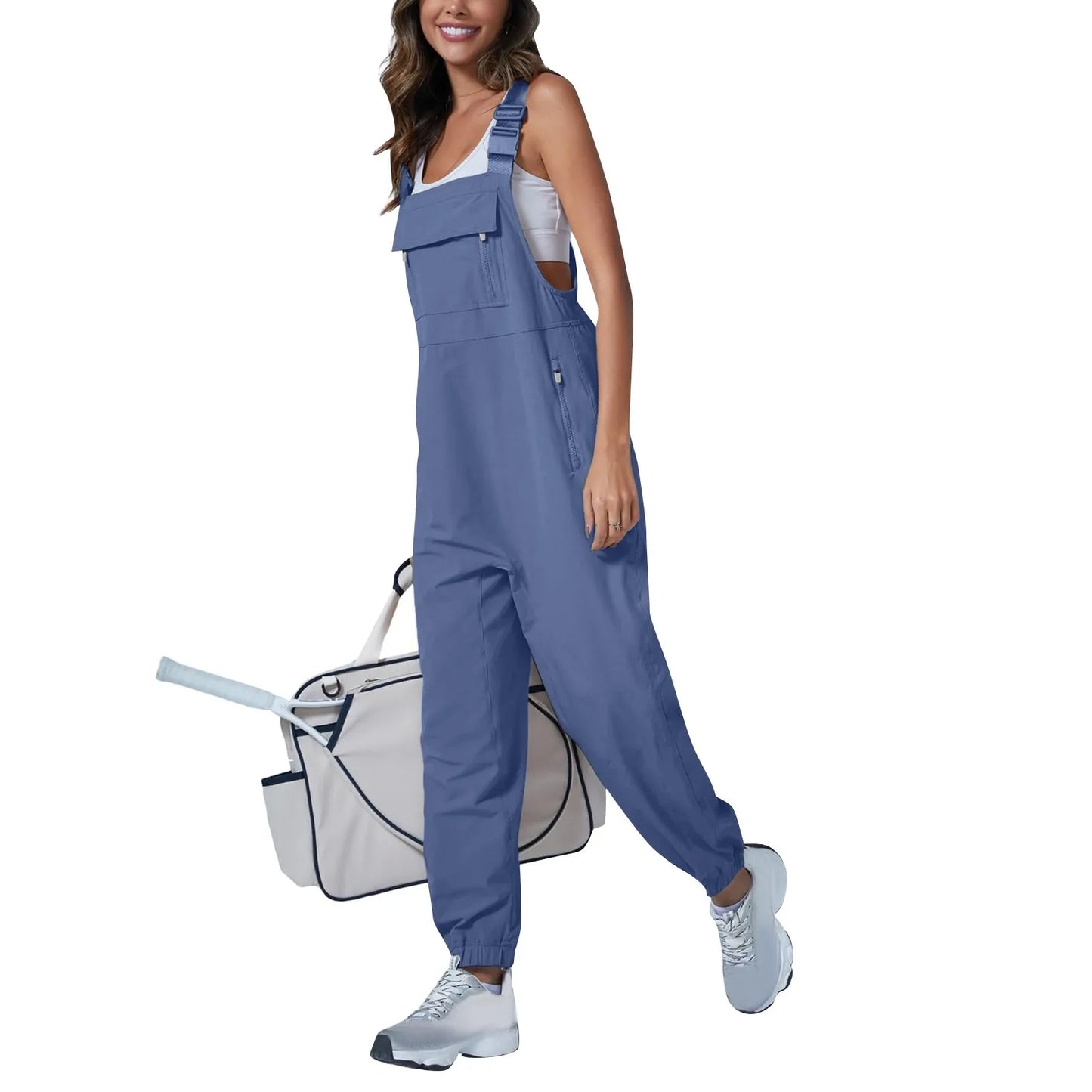 Women’s Casual Sleeveless Wide-Leg Jumpsuit with Pockets – Adjustable Straps