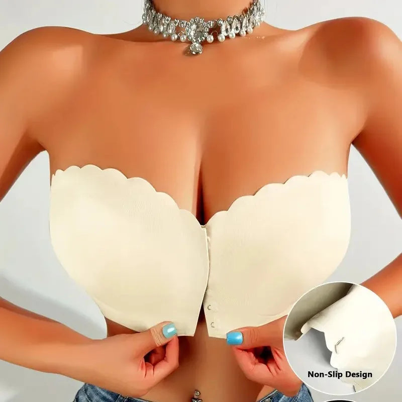 Seamless Strapless Bra for Women – Front Buckle, Push-Up, Sports & Everyday Wear