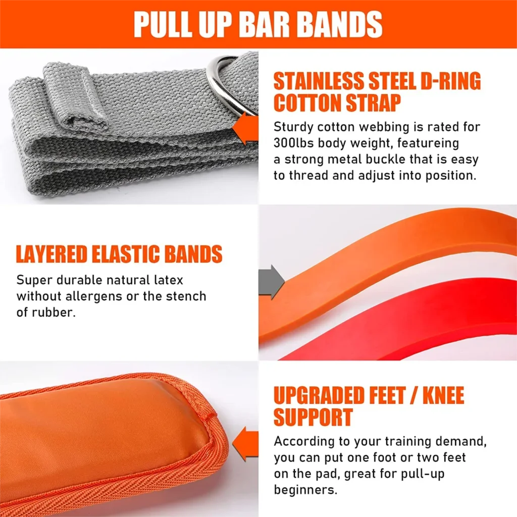 Pull Up Assistance Bands Set – Adjustable Resistance Straps with Knee/Feet Support