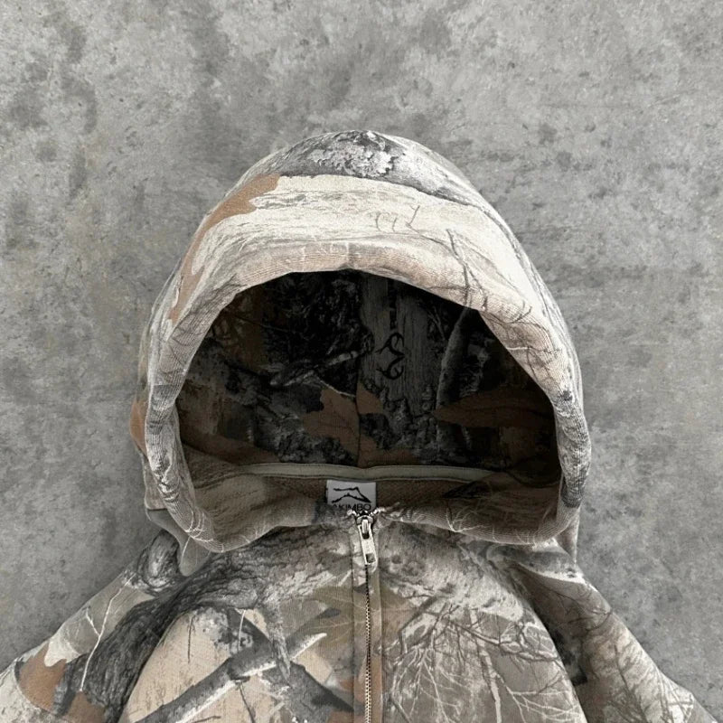 Y2K Camouflage Zip-Up Hoodie – Harajuku Hip Hop Oversized Streetwear for Men & Women