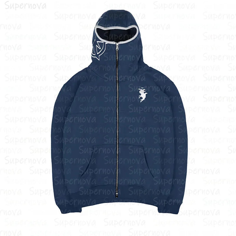 Men's Vintage Oversized Zip-Up Hoodie – Hip Hop Streetwear Sweatshirt