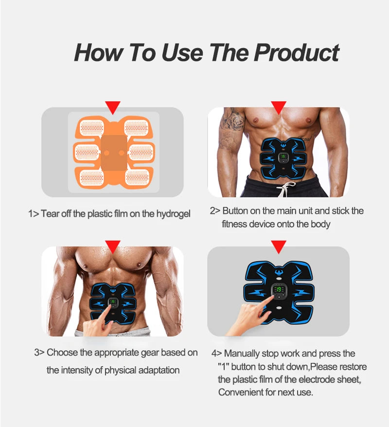 USB Rechargeable EMS Muscle Stimulator – Electric Abdominal & Arm Trainer, Pain Relief & Fitness Massager