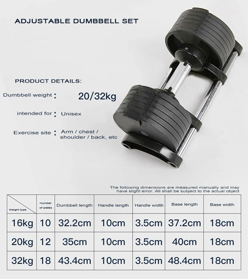 Adjustable Dumbbell Set – 2nd Generation Round Weights, 24kg/36kg, 2kg Increment, Home & Gym Fitness