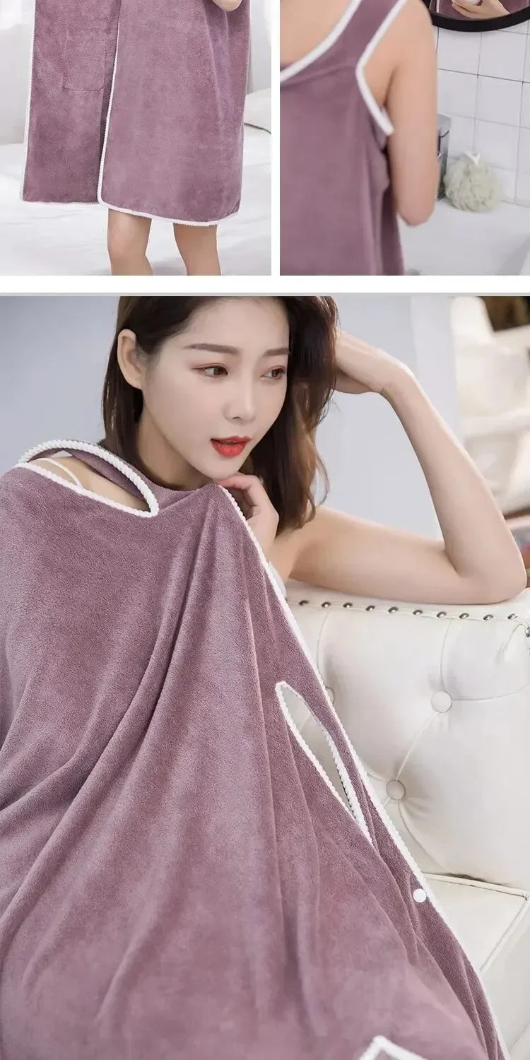 Wearable Women’s Bath Towel Robe – Fast Drying Spa, Beach & Shower Wrap 140×85cm