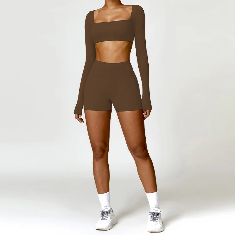 2PCS Yoga Set – High Waist Leggings + Long Sleeve Top | Quick-Dry & Sculpt Fit