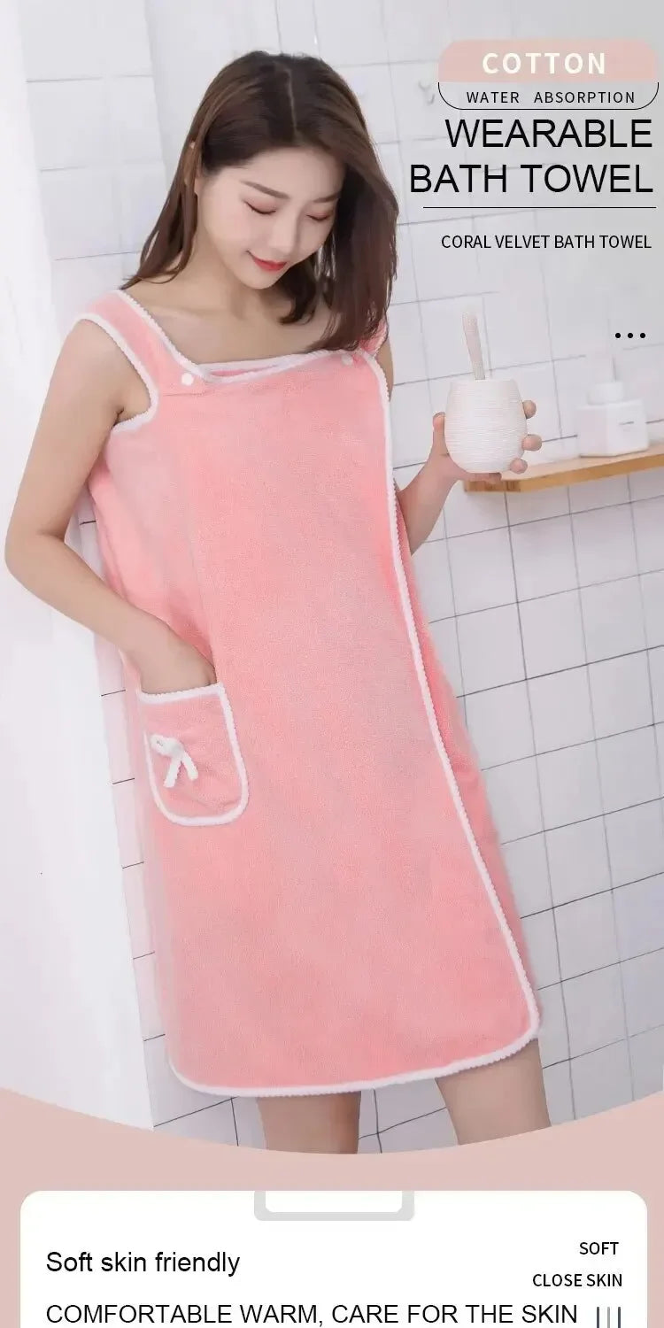 Wearable Women’s Bath Towel Robe – Fast Drying Spa, Beach & Shower Wrap 140×85cm
