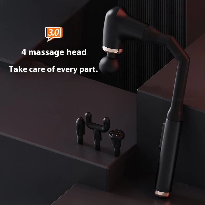 Portable Fascia Massage Gun – Deep Tissue Massager with Extended Handle & 4 Heads for Neck, Back, Shoulder & Leg Pain Relief