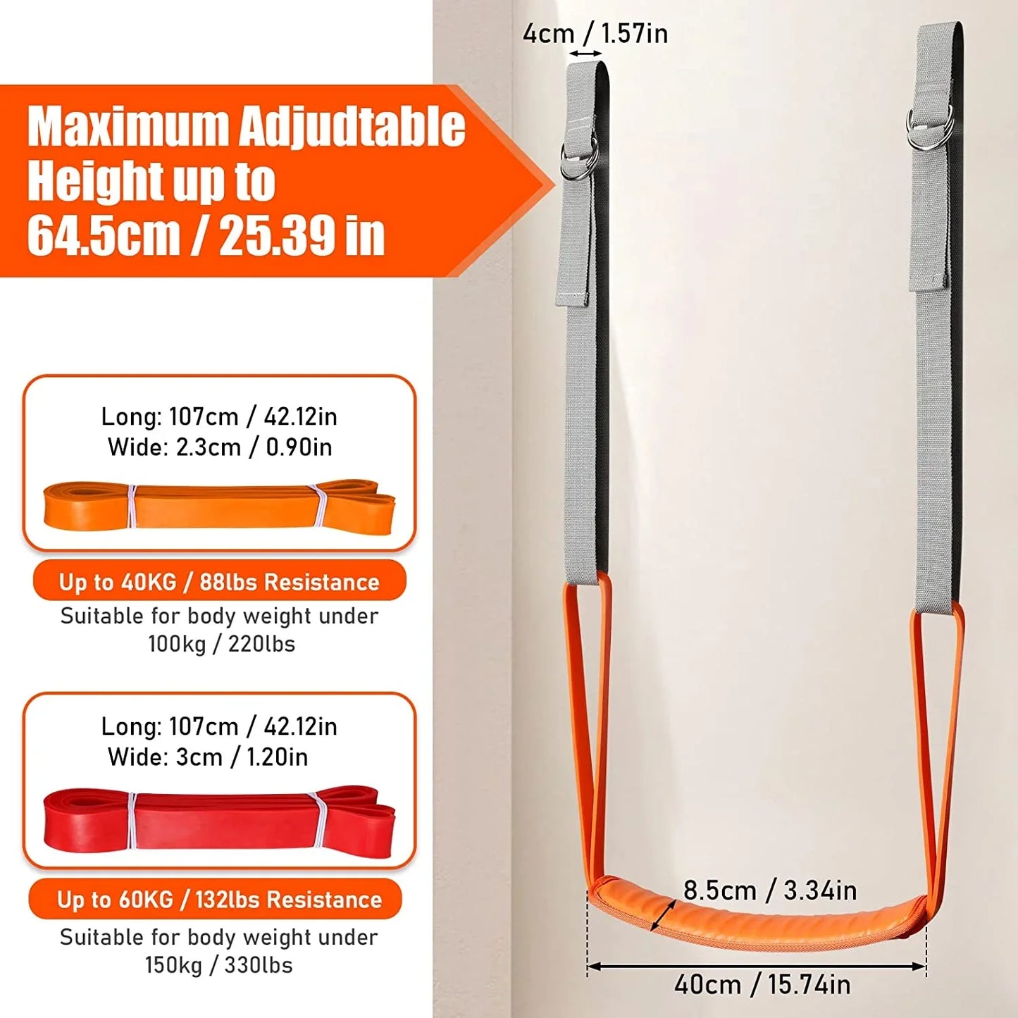 Pull Up Assistance Bands Set – Adjustable Resistance Straps with Knee/Feet Support