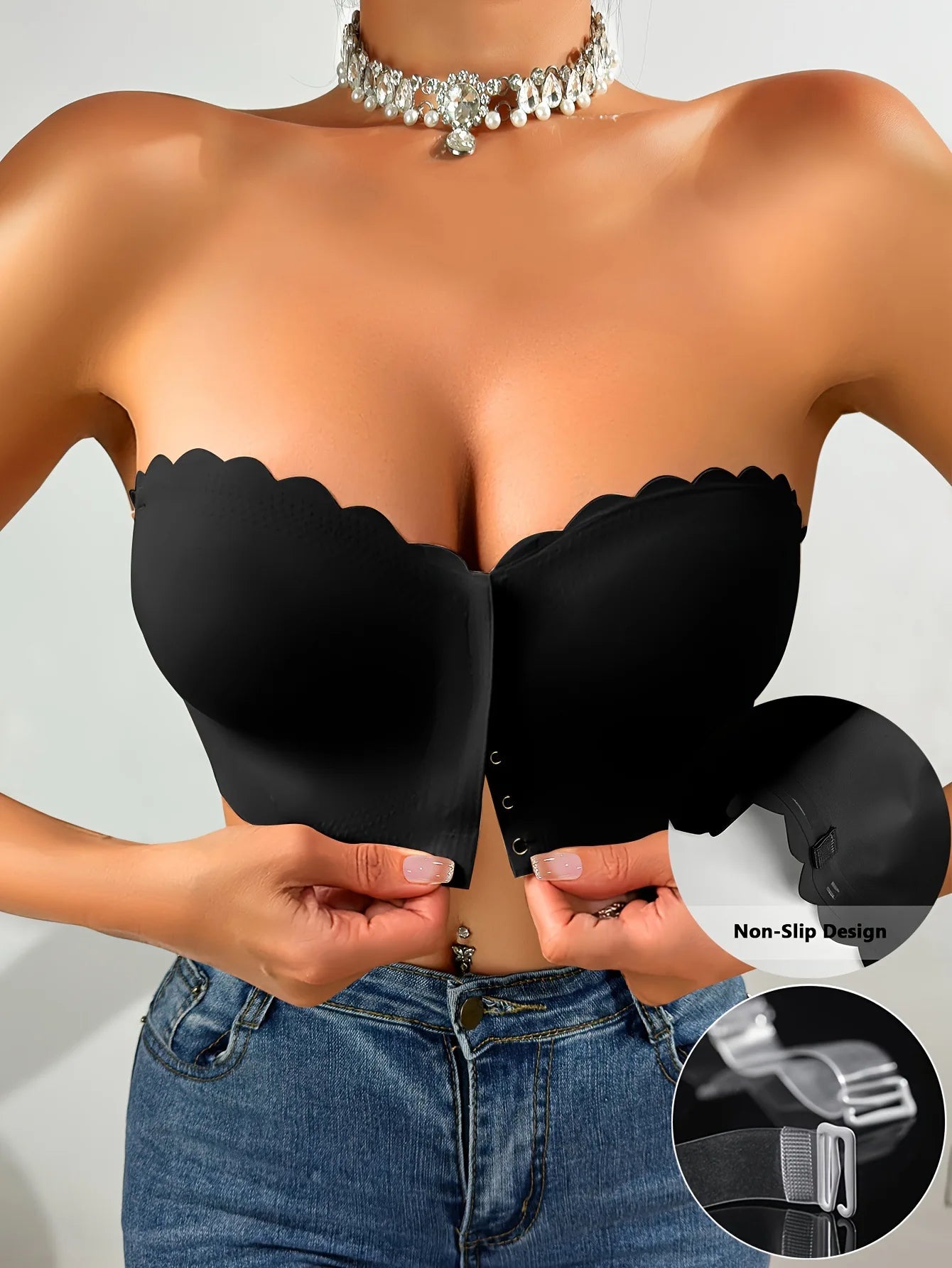 Seamless Strapless Bra for Women – Front Buckle, Push-Up, Sports & Everyday Wear