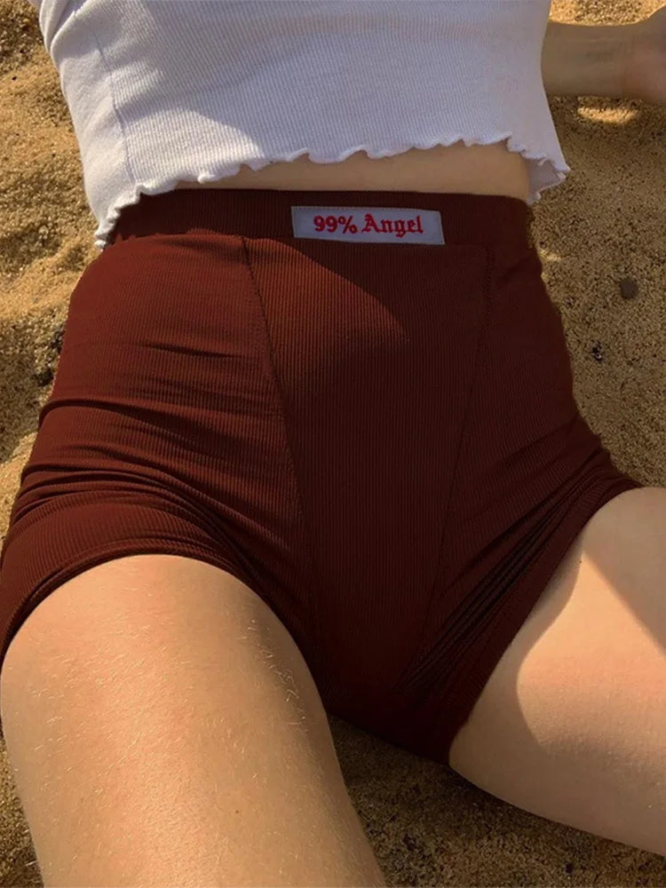 Summer Ribbed Biker Shorts – High Waist Streetwear for Women
