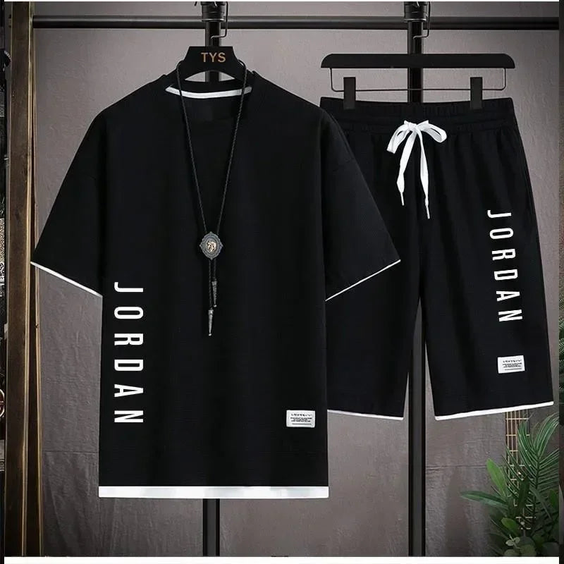 Men’s Casual Sportswear Set – T-Shirt & Shorts, Loose Fit 2025