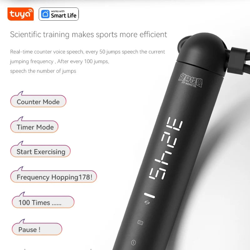 Tuya Smart Jump Rope with LED Display & App Tracking – Digital Skipping Rope for Fitness, Gym & Crossfit
