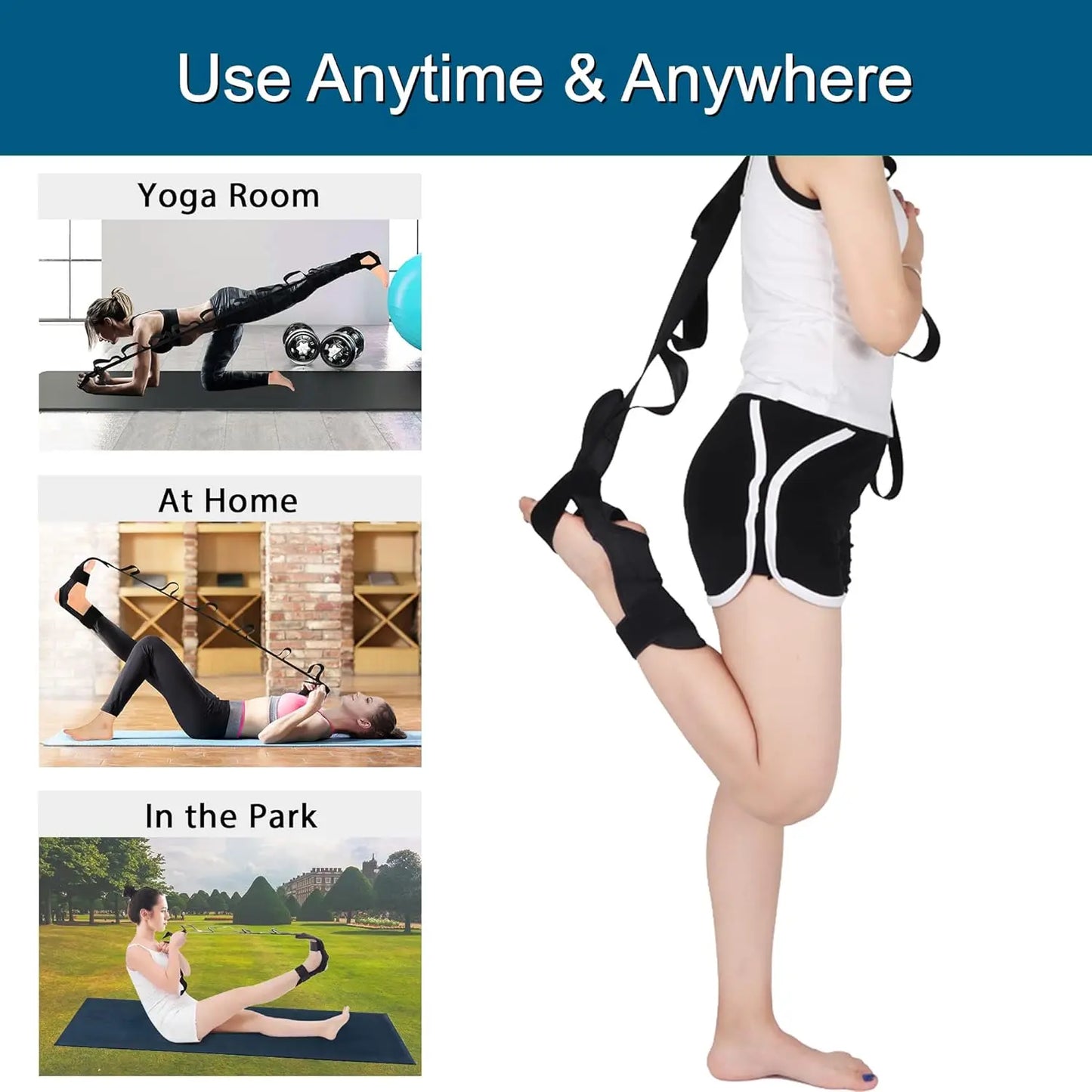 Yoga Stretching Strap – Adjustable Cotton Belt with D-Ring Buckle for Flexibility, Pilates & Fitness