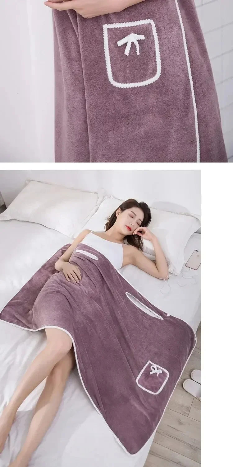 Wearable Women’s Bath Towel Robe – Fast Drying Spa, Beach & Shower Wrap 140×85cm