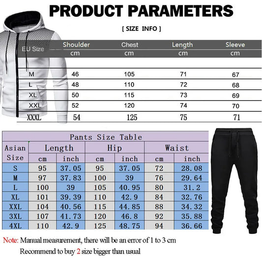 New men's casual jogging fitness fashion sports clothing set autumn and winter printed zipper hoodie + two sets of stretch pants