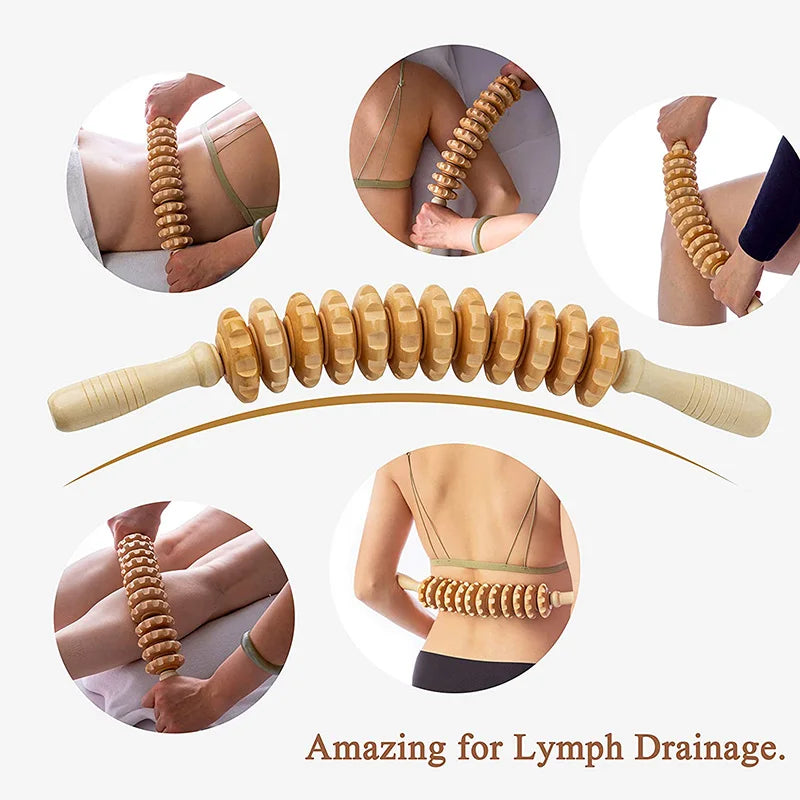 Wood Therapy Roller Massager – Handheld Cellulite Trigger Point Stick for Lymphatic Drainage & Muscle Release