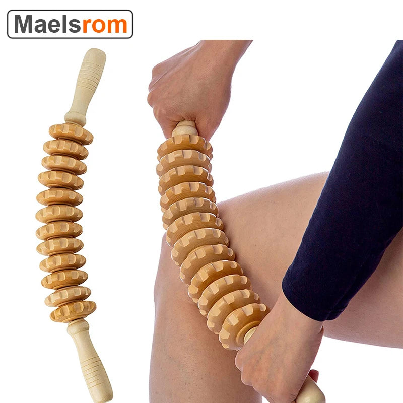Wood Therapy Roller Massager – Handheld Cellulite Trigger Point Stick for Lymphatic Drainage & Muscle Release