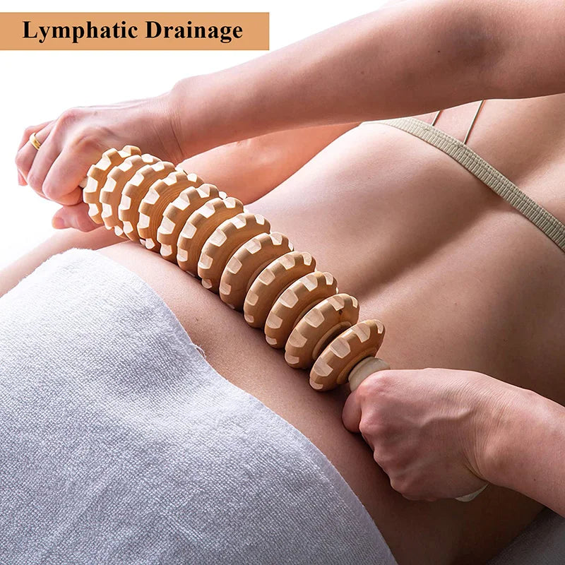 Wood Therapy Roller Massager – Handheld Cellulite Trigger Point Stick for Lymphatic Drainage & Muscle Release