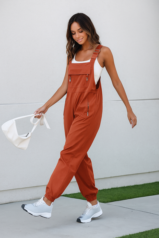 Women’s Casual Sleeveless Wide-Leg Jumpsuit with Pockets – Adjustable Straps