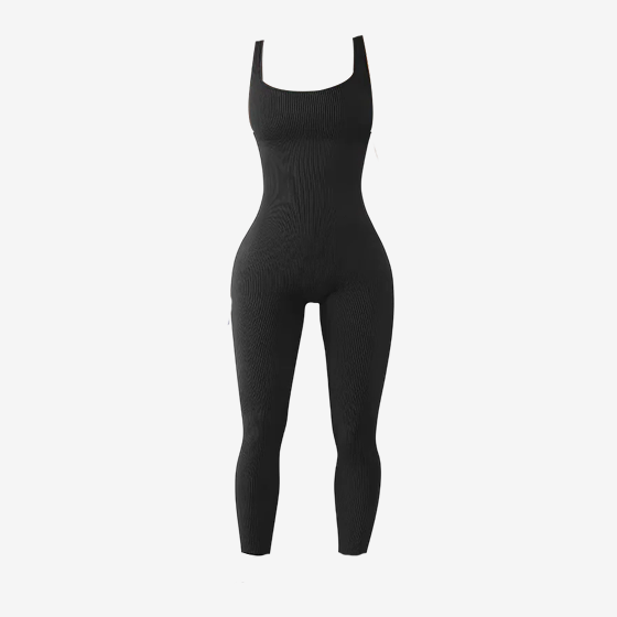 Women's Ribbed Sleeveless Yoga Jumpsuit – Square Neck, High Waist, Seamless Activewear for Fitness & Sports