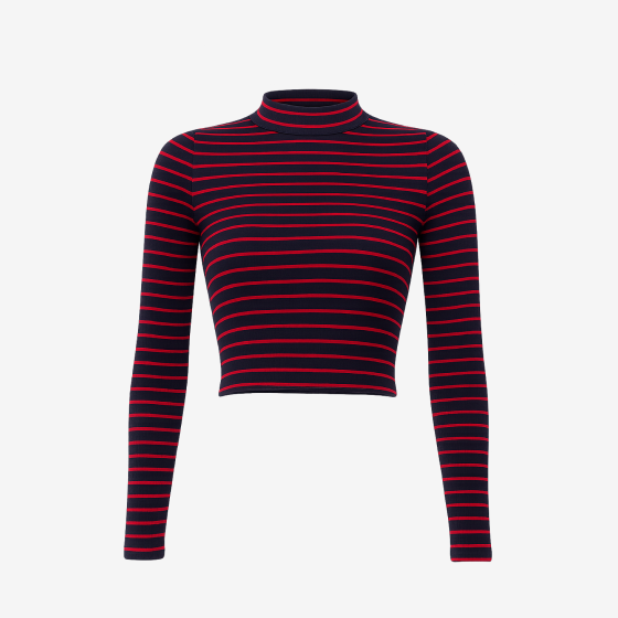 "Women's Chic Striped Slim Fit Crop Top – Long Sleeve Turtleneck"