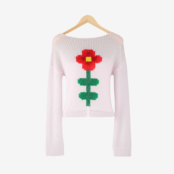 Flower Knit See-Through Long Sleeve Crop Top | Vintage Y2K Sweater