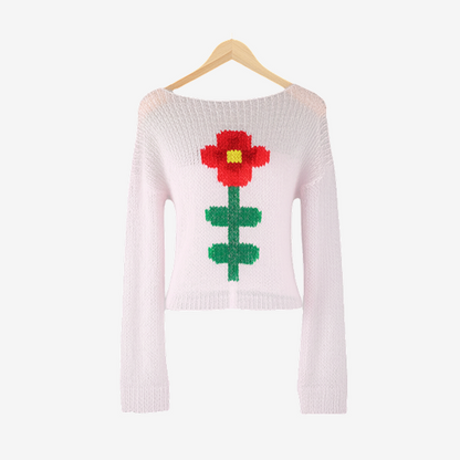 Flower Knit See-Through Long Sleeve Crop Top | Vintage Y2K Sweater