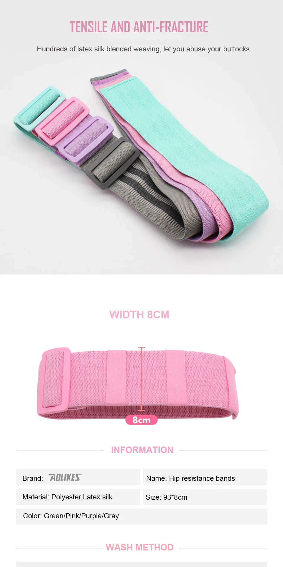 AOLIKES Adjustable Elastic Hip Booty Bands Anti Slip Resistance Bands Thick with Inner Grip Strip for Fitness Legs Butt Glute
