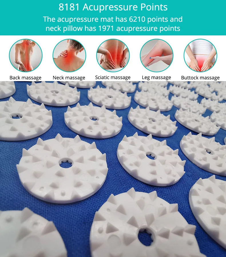 Acupressure Massage Mat & Pillow Set – Stress Relief, Back & Neck Pain Therapy, Relaxation Cushion