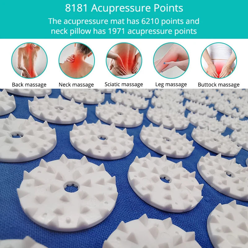 Acupressure Massage Mat & Pillow Set – Stress Relief, Back & Neck Pain Therapy, Relaxation Cushion