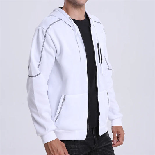 Men's Long Sleeve Zip Up Hoodie Casual Athletic Sweatshirt Hooded Jacket with Pockets Spring Fall Warm Fleece Lined Coat Outwear
