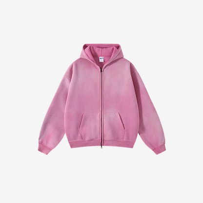 Unisex Oversized Zip Hoodie – Plush Tie-Dye Gradient | Cozy Winter Streetwear