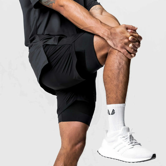 New Men'S 2-In-1 Compression Shorts, Gym Fitness Running Performance Summer Casual Breathable Quick-Drying Mesh Shorts