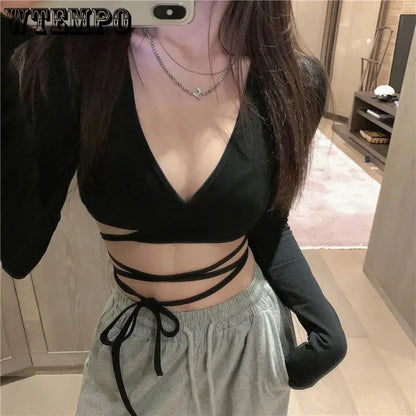 Women’s Corset Crop Top – Long Sleeve Y2K Style, Slim-Fit for Summer