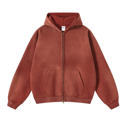 Unisex Oversized Zip Hoodie – Plush Tie-Dye Gradient | Cozy Winter Streetwear