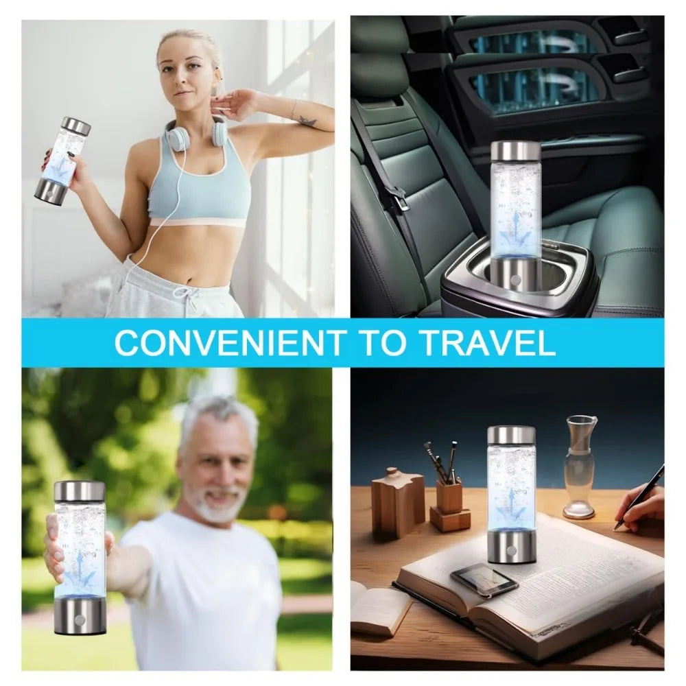 Hydrogen Water Bottle – Portable Hydrogen Generator Cup, Rechargeable Ionizer, Glass Health Bottle