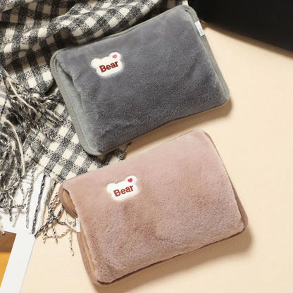 Rechargeable Electric Hot Water Bag with Rabbit Fur Cover – Reusable Hand Warmer & Heat Pack