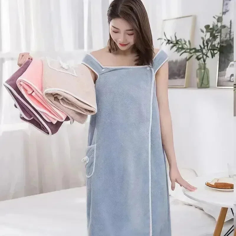 Wearable Women’s Bath Towel Robe – Fast Drying Spa, Beach & Shower Wrap 140×85cm