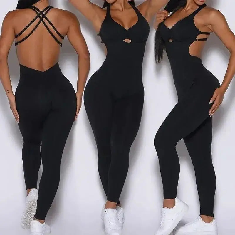 Women's Yoga Jumpsuit – One-Piece Adjustable Sport Bodysuit with Built-In Bra | Activewear for Workout & Dance