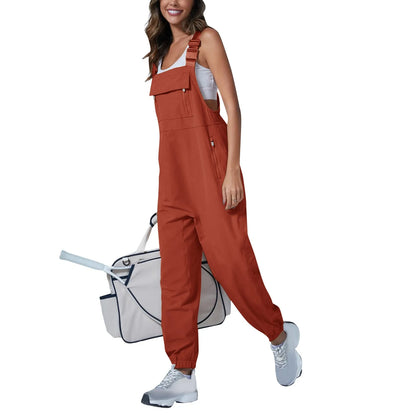 Women’s Casual Sleeveless Wide-Leg Jumpsuit with Pockets – Adjustable Straps