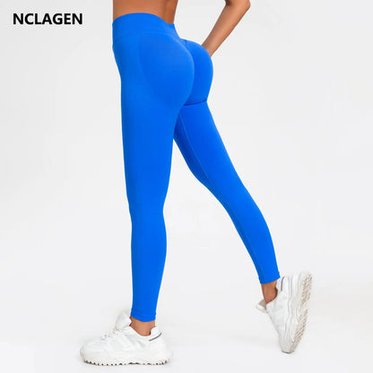 NCLAGEN Leggings Women Seamless Sports Yoga Pants  Low Ribbed Band Gym clothes Fitness Workout wear Scrunch Bum Tights