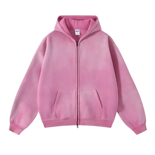 Unisex Oversized Zip Hoodie – Plush Tie-Dye Gradient | Cozy Winter Streetwear