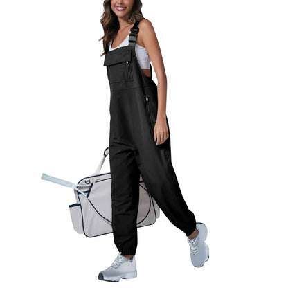 Women’s Casual Sleeveless Wide-Leg Jumpsuit with Pockets – Adjustable Straps