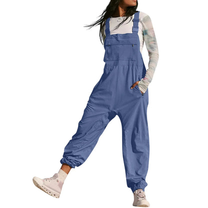 Women’s Casual Sleeveless Wide-Leg Jumpsuit with Pockets – Adjustable Straps