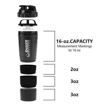 Protein Shaker Bottle 3-Layer Leak-Proof Twist Off Cup for Gym & Fitness